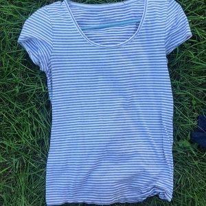 Short sleeve shirt navy blue and white striped size adult small women’s